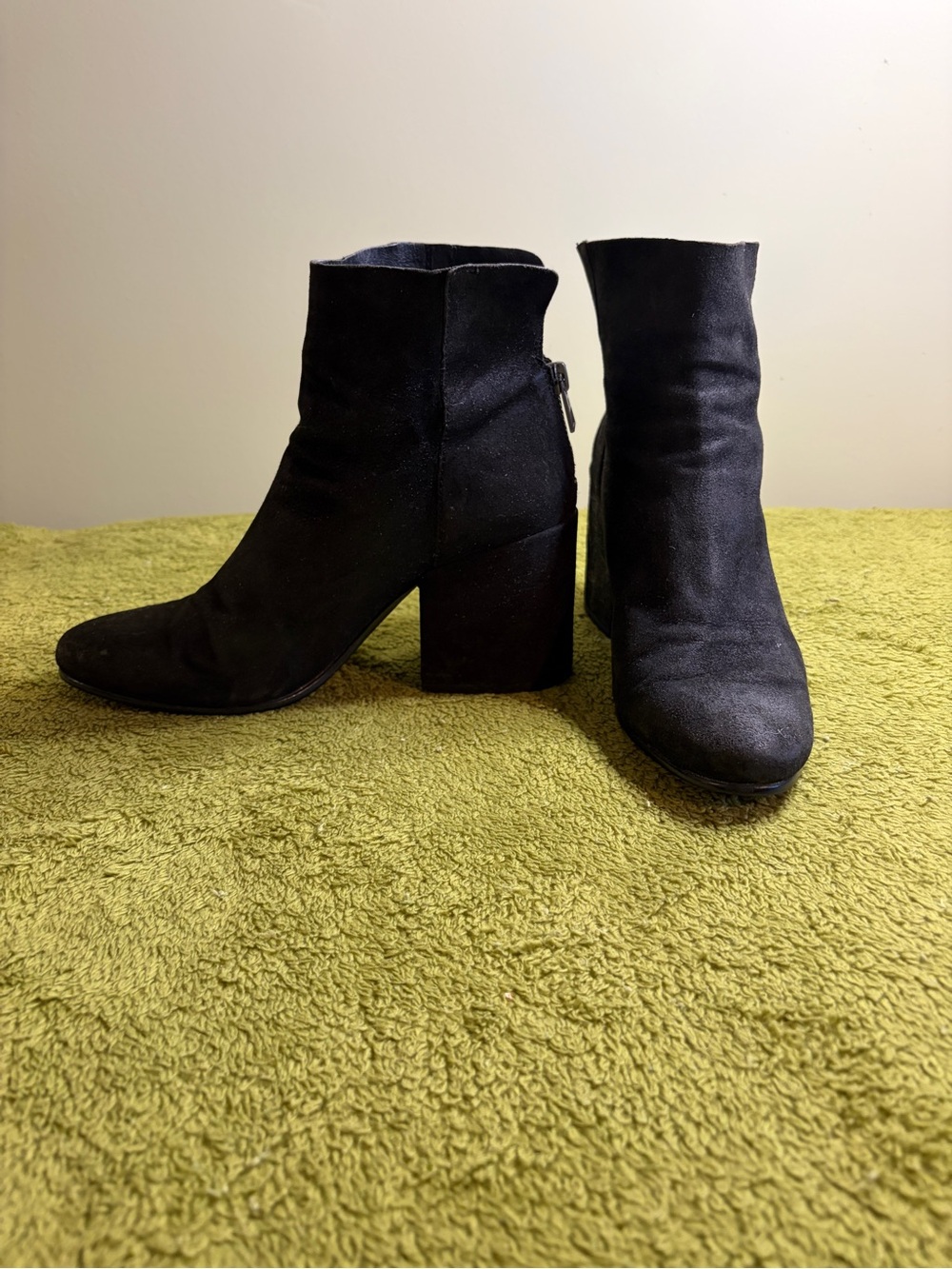 Lucky Brand Black Suede Block Heel Ankle Boots